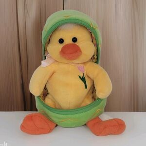 Easter Plush Surprise Egg Chick 8" Duckling Zipper Green Yellow Plushland 2006